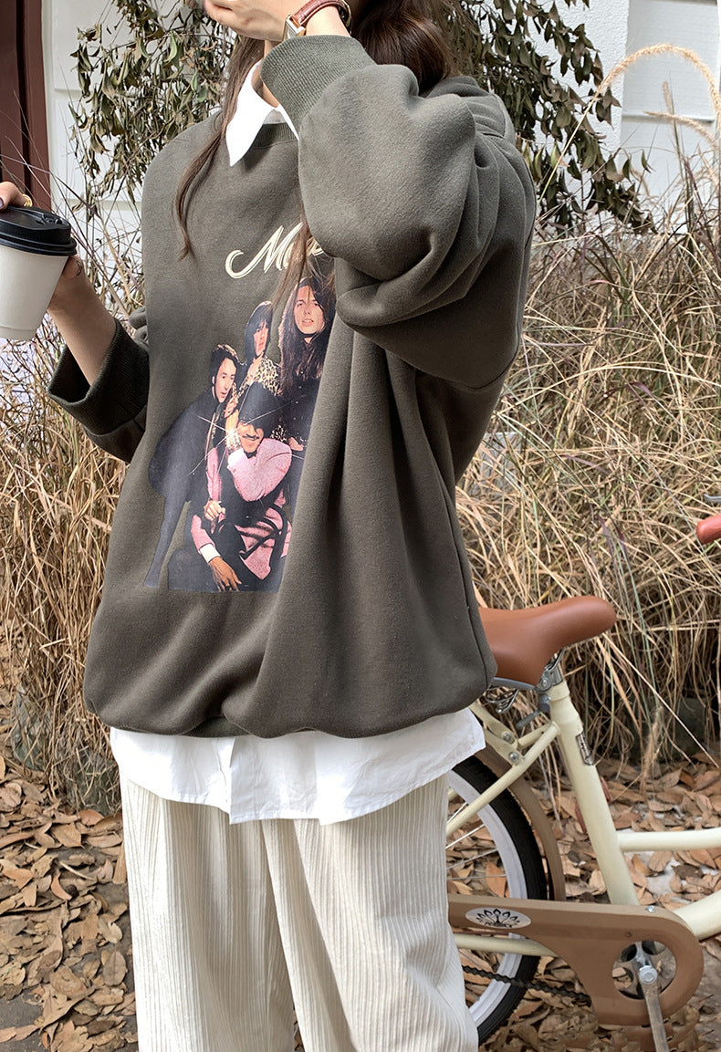 在台現貨【N2150】實拍韓國美式印花加絨衛衣